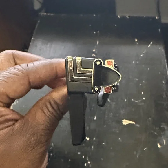 Women's Black Geometric Square Sunglasses with Gold Accent - Picture 9 of 11